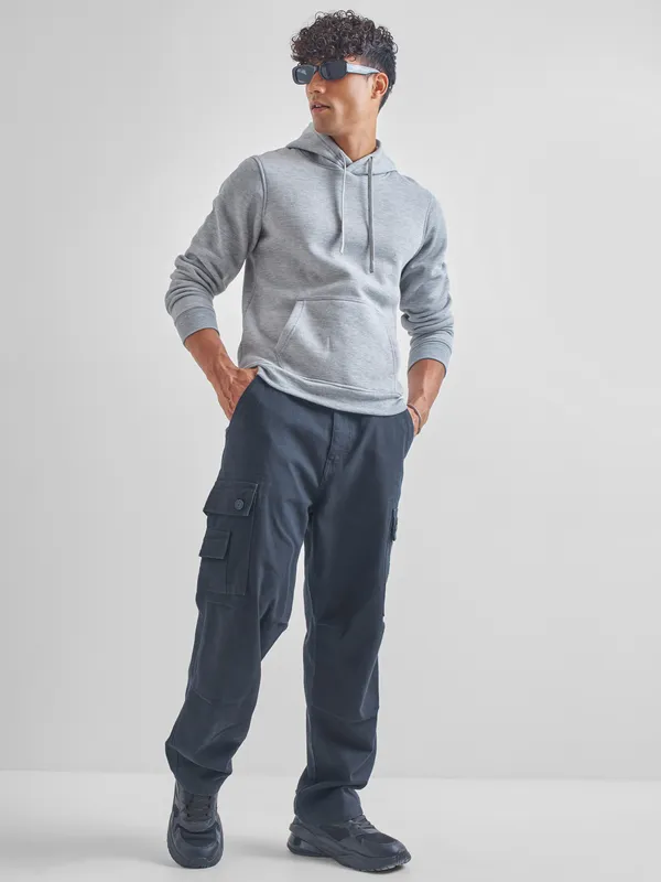 Highlander Men Grey Hooded Pullover Sweatshirt