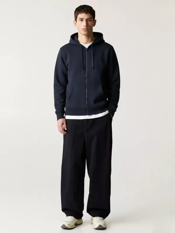 Highlander Men Navy Blue Hooded Front-Open Sweatshirt