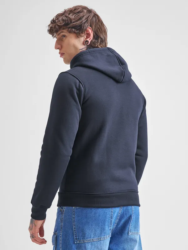 Highlander Men Navy Blue Hooded Front-Open Sweatshirt