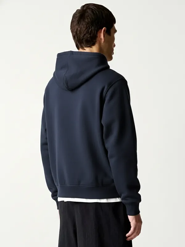 Highlander Men Navy Blue Hooded Front-Open Sweatshirt