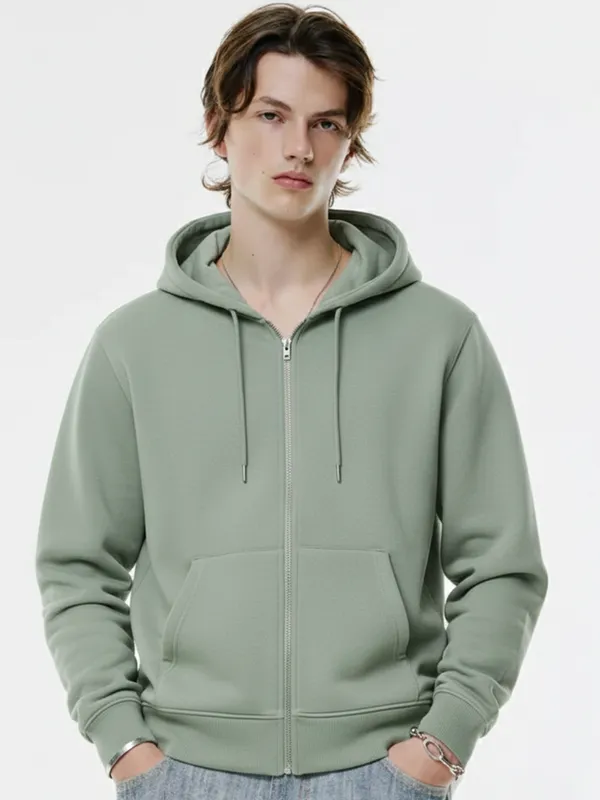 Highlander Men Green Hooded Front-Open Sweatshirt