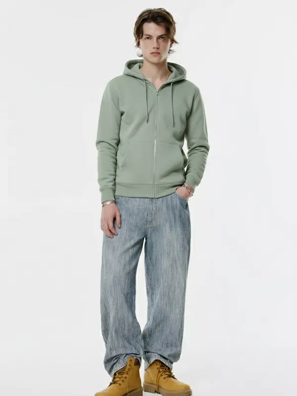 Highlander Men Green Hooded Front-Open Sweatshirt