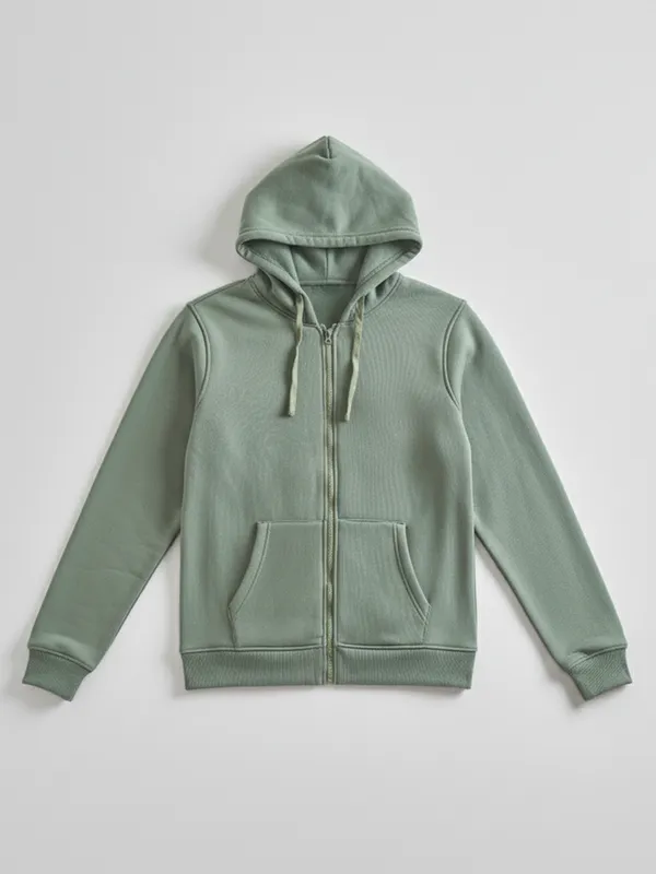 Highlander Men Green Hooded Front-Open Sweatshirt