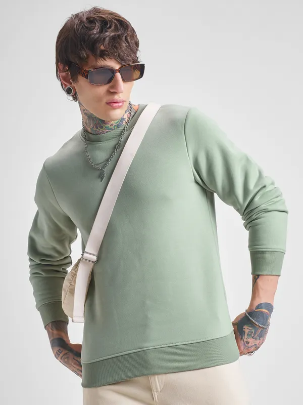 Highlander Men Green Round Neck Pullover Sweatshirt