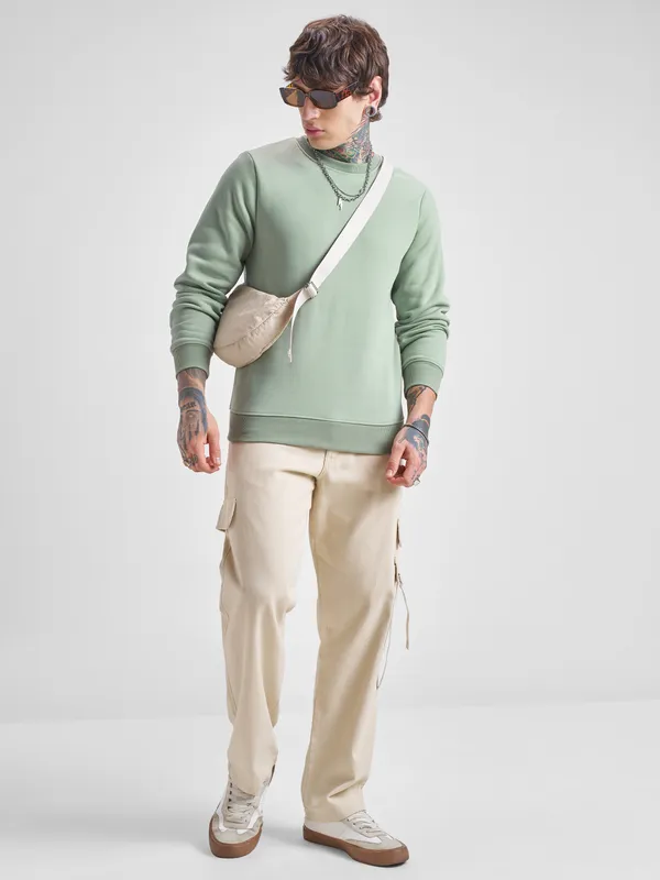 Highlander Men Green Round Neck Pullover Sweatshirt