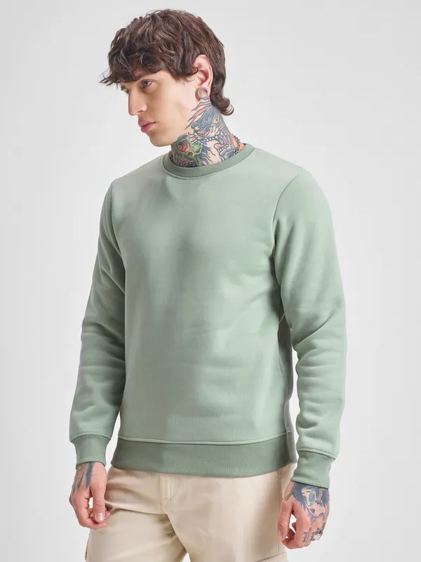 Highlander Men Green Round Neck Pullover Sweatshirt