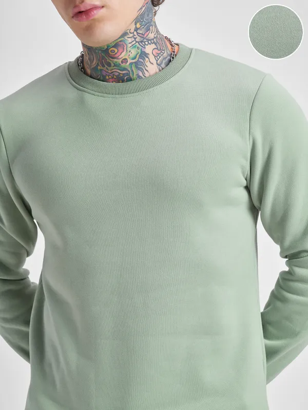 Highlander Men Green Round Neck Pullover Sweatshirt