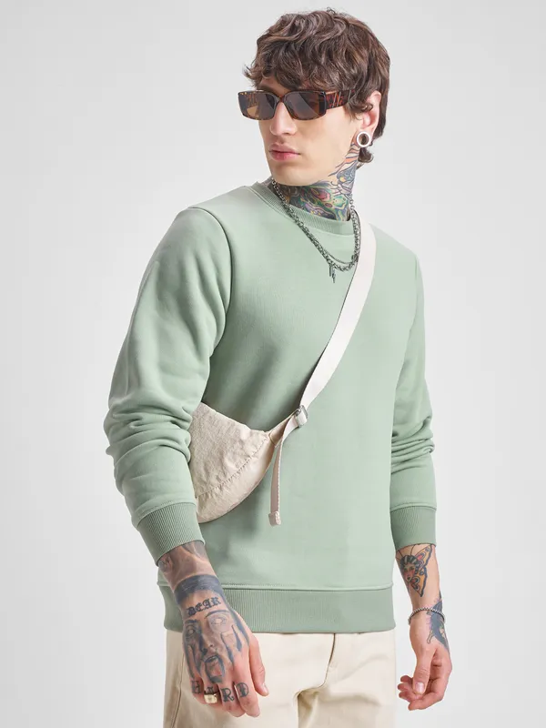 Highlander Men Green Round Neck Pullover Sweatshirt