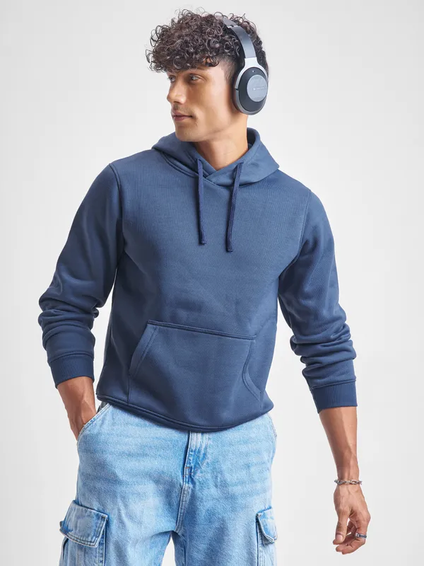 Highlander Men Blue Hooded Pullover Sweatshirt