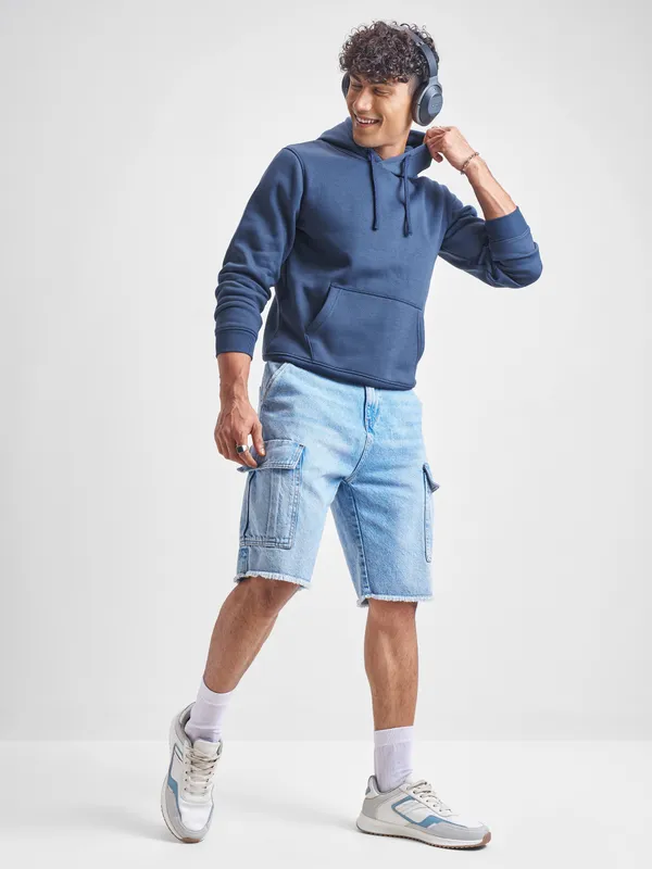 Highlander Men Blue Hooded Pullover Sweatshirt