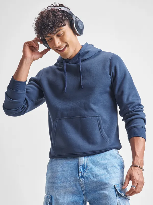 Highlander Men Blue Hooded Pullover Sweatshirt