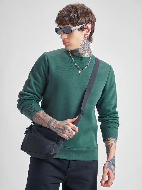 Highlander Men Green Round Neck Pullover Sweatshirt