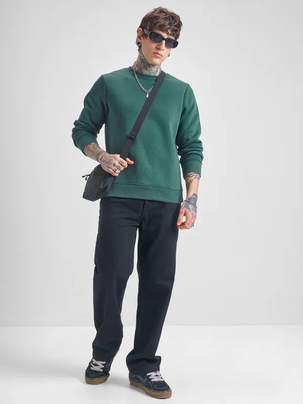 Highlander Men Green Round Neck Pullover Sweatshirt