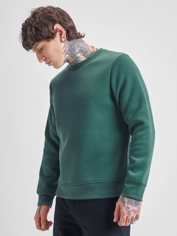 Highlander Men Green Round Neck Pullover Sweatshirt