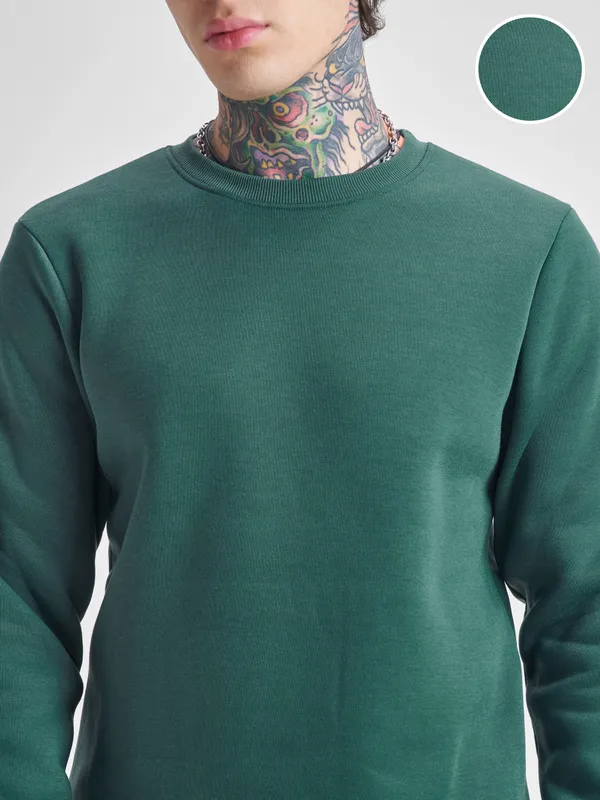Highlander Men Green Round Neck Pullover Sweatshirt