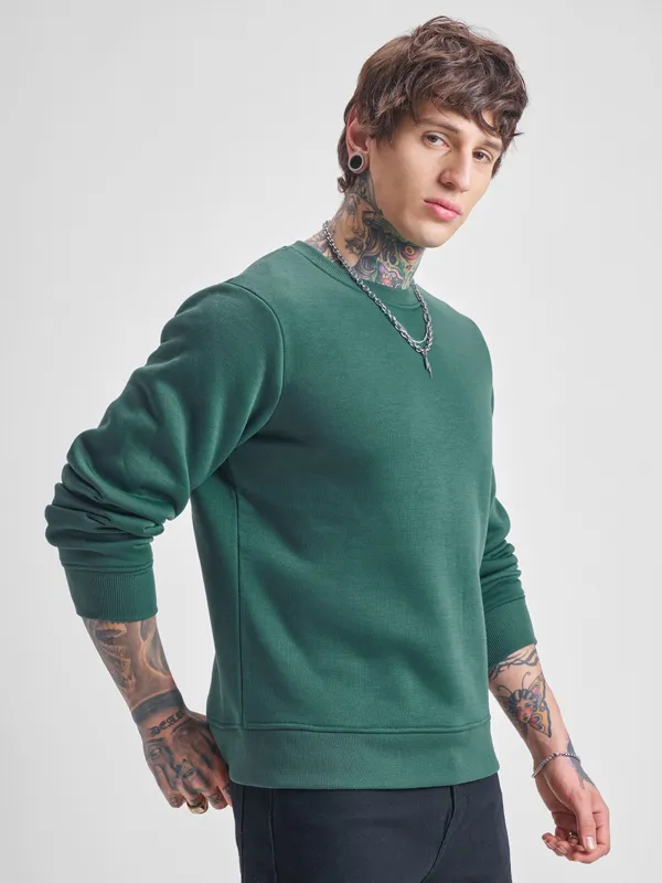 Highlander Men Green Round Neck Pullover Sweatshirt