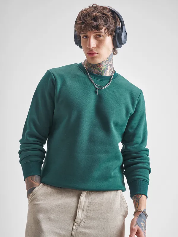 Highlander Men Green Round Neck Pullover Sweatshirt