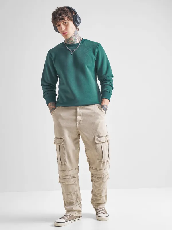 Highlander Men Green Round Neck Pullover Sweatshirt