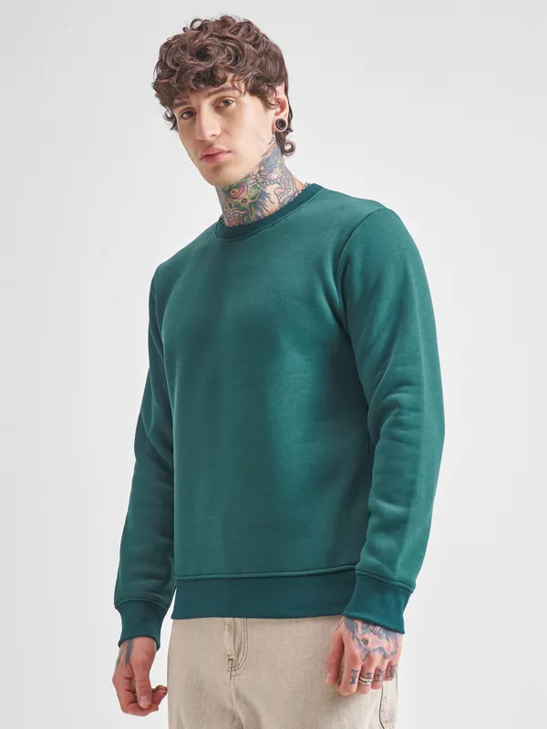 Highlander Men Green Round Neck Pullover Sweatshirt