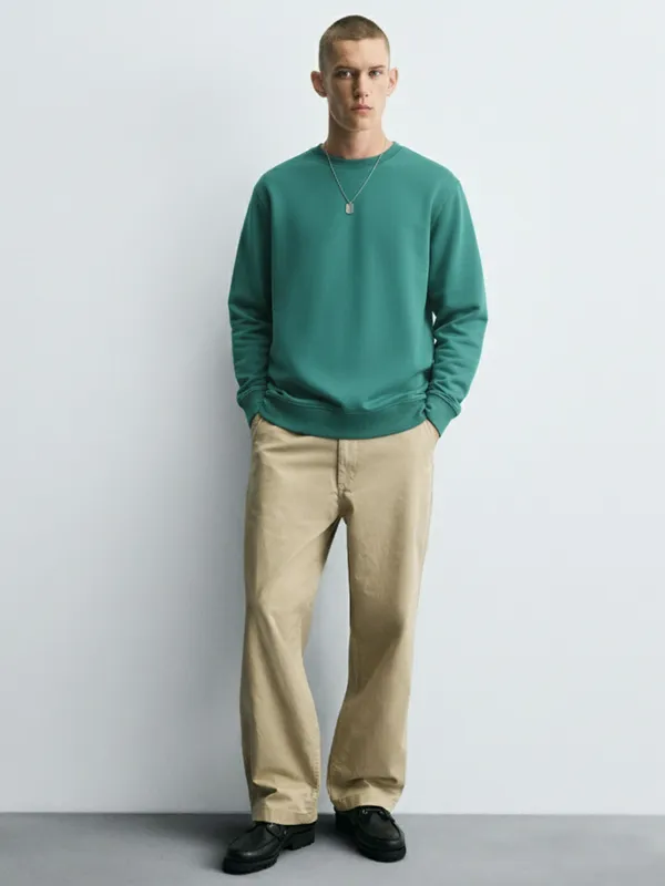 Highlander Men Green Round Neck Pullover Sweatshirt