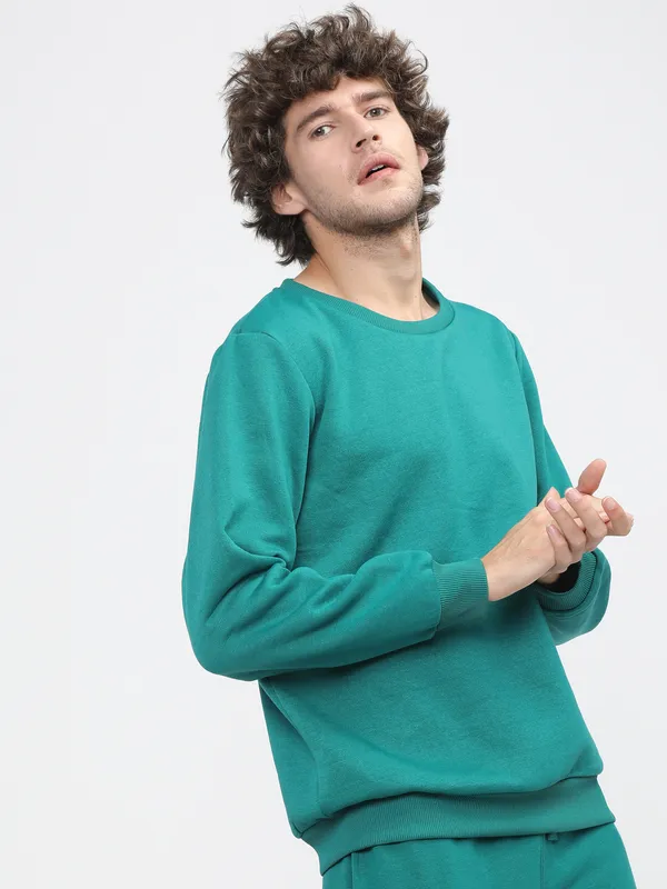 Highlander Men Green Round Neck Pullover Sweatshirt