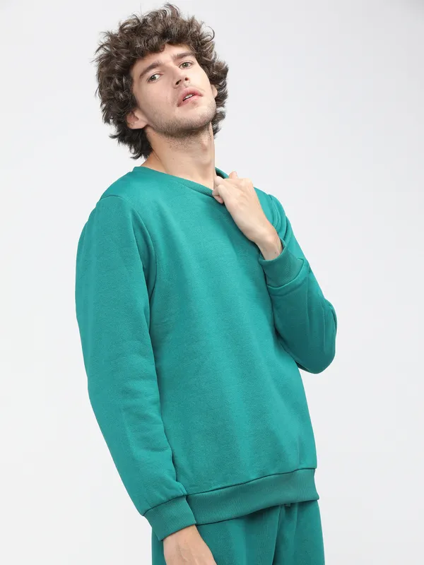 Highlander Men Green Round Neck Pullover Sweatshirt