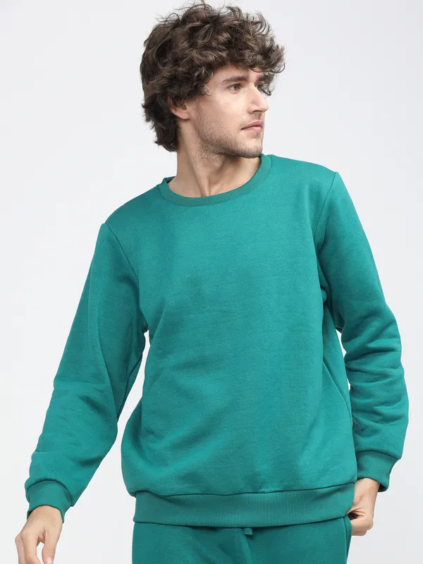 Highlander Men Green Round Neck Pullover Sweatshirt