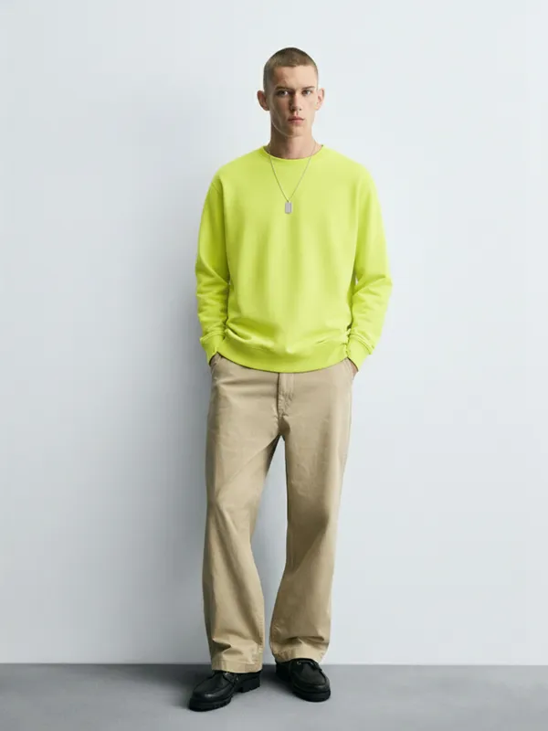 Highlander Men Yellow Round Neck Pullover Sweatshirt