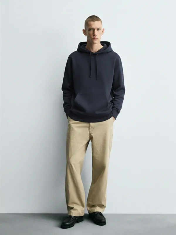 Highlander Men Navy Blue Hooded Pullover Sweatshirt