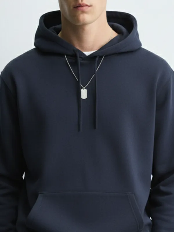 Highlander Men Navy Blue Hooded Pullover Sweatshirt