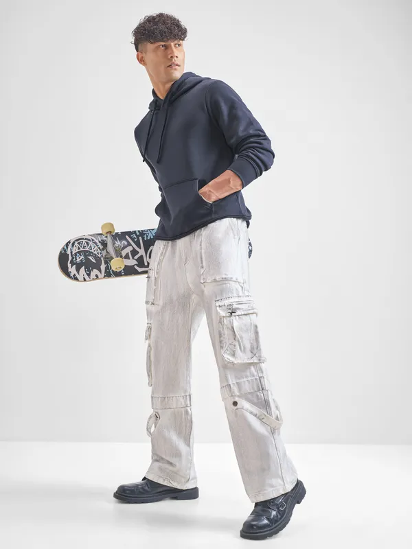 Highlander Men Navy Blue Hooded Pullover Sweatshirt