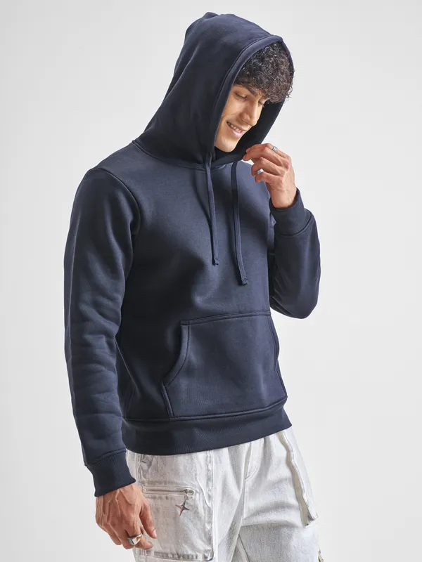 Highlander Men Navy Blue Hooded Pullover Sweatshirt