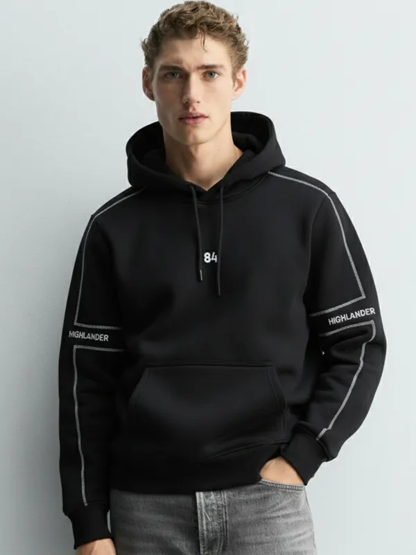 Highlander Men Black Hooded Pullover Sweatshirt