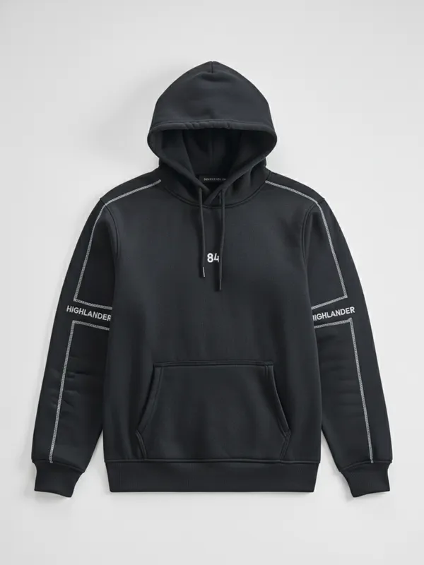 Highlander Men Black Hooded Pullover Sweatshirt