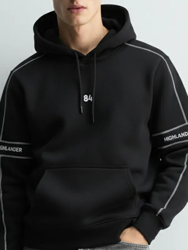 Highlander Men Black Hooded Pullover Sweatshirt
