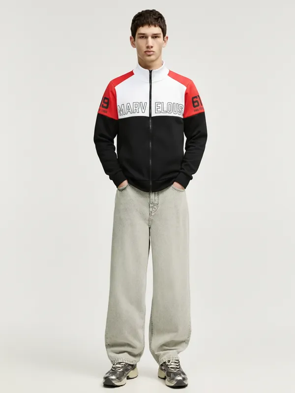 Highlander Men White High Neck Front-Open Sweatshirt