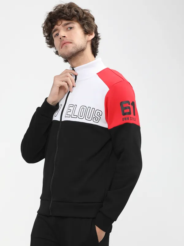 Highlander Men White High Neck Front-Open Sweatshirt