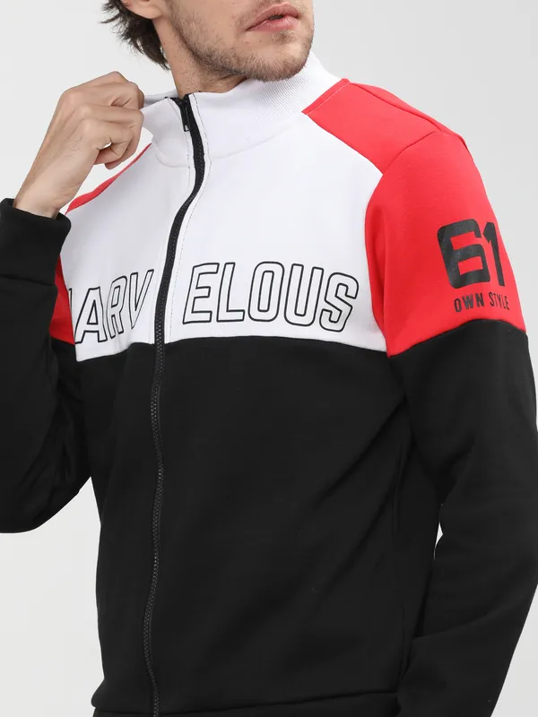 Highlander Men White High Neck Front-Open Sweatshirt