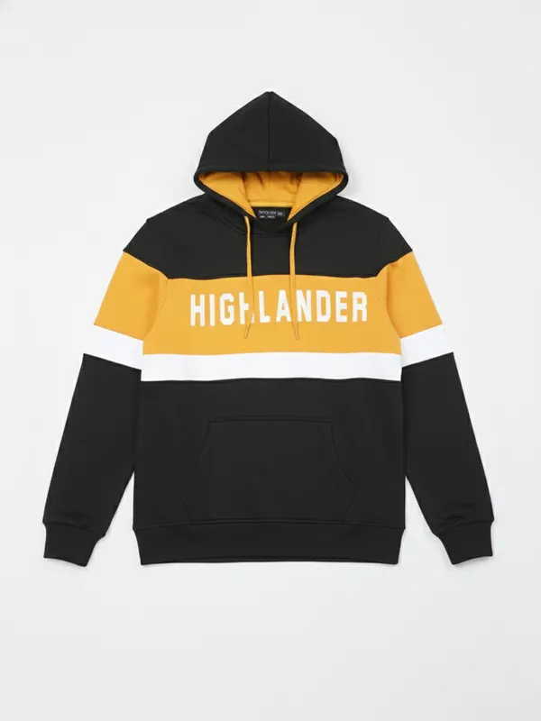 Highlander Men Black Hooded Pullover Sweatshirt