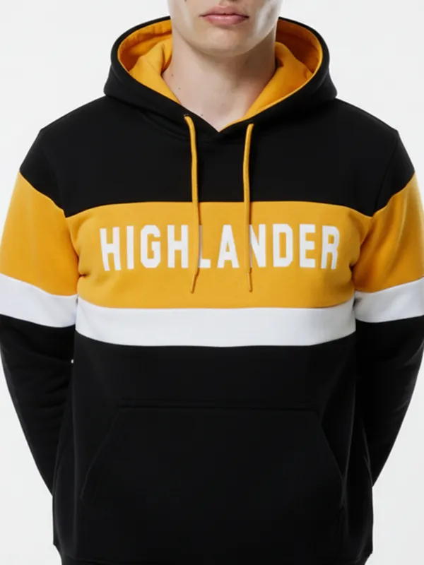 Highlander Men Black Hooded Pullover Sweatshirt