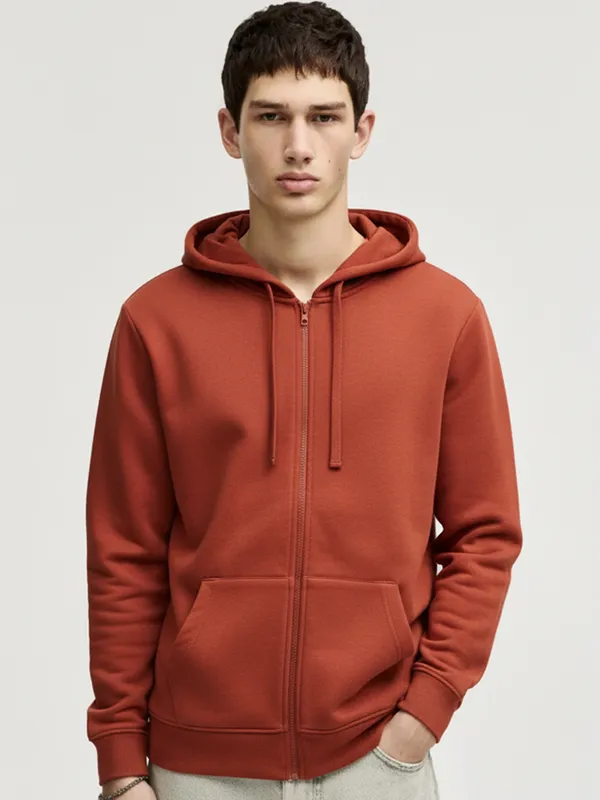 Highlander Men Red Hooded Front-Open Sweatshirt