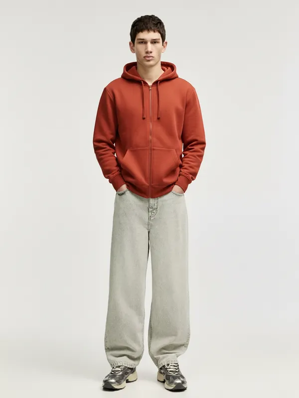 Highlander Men Red Hooded Front-Open Sweatshirt