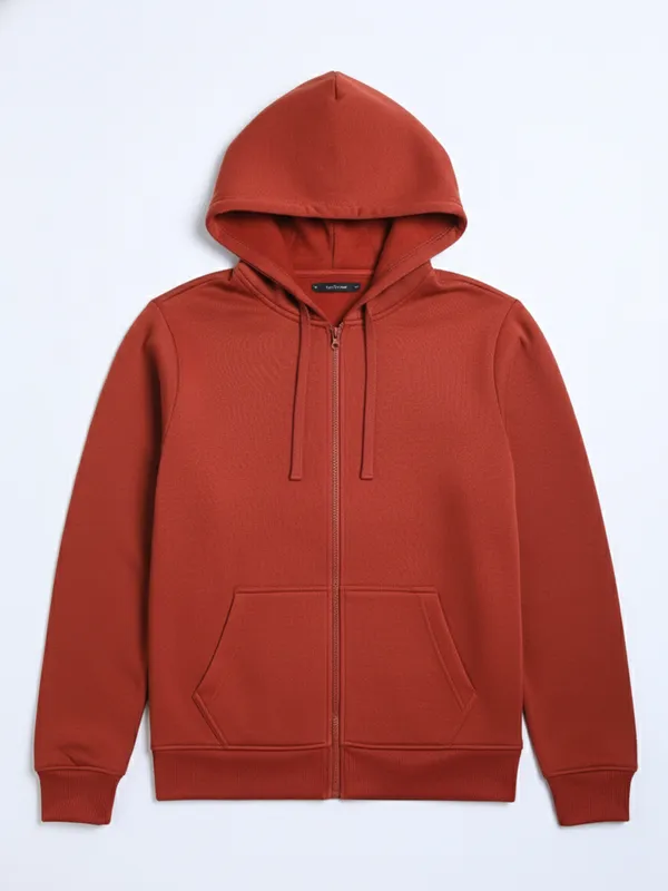 Highlander Men Red Hooded Front-Open Sweatshirt