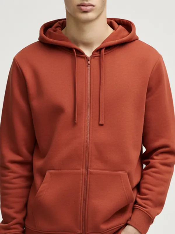 Highlander Men Red Hooded Front-Open Sweatshirt