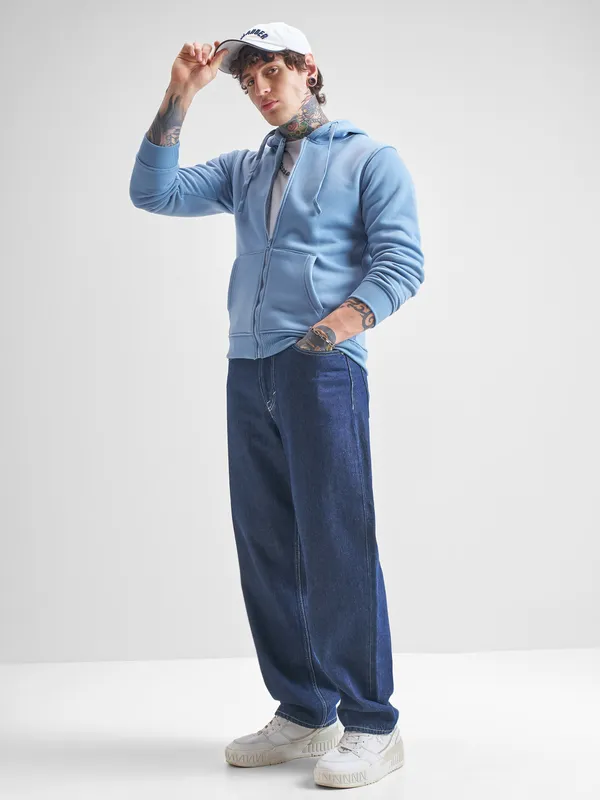 Highlander Men Blue Hooded Front-Open Sweatshirt