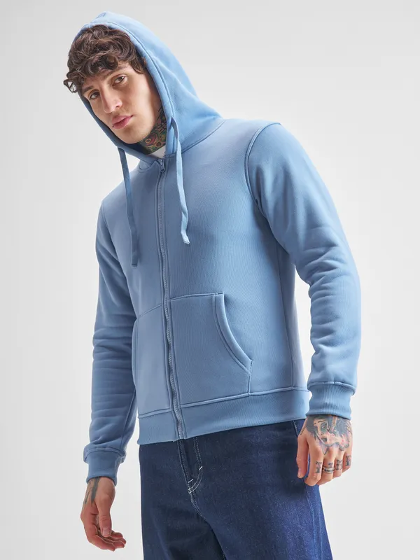 Highlander Men Blue Hooded Front-Open Sweatshirt