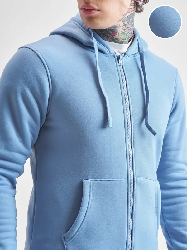 Highlander Men Blue Hooded Front-Open Sweatshirt