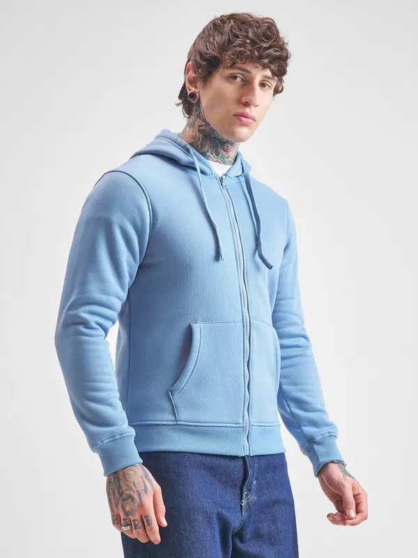Highlander Men Blue Hooded Front-Open Sweatshirt