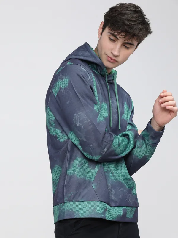 Highlander Men Navy Blue Hooded Pullover Sweatshirt