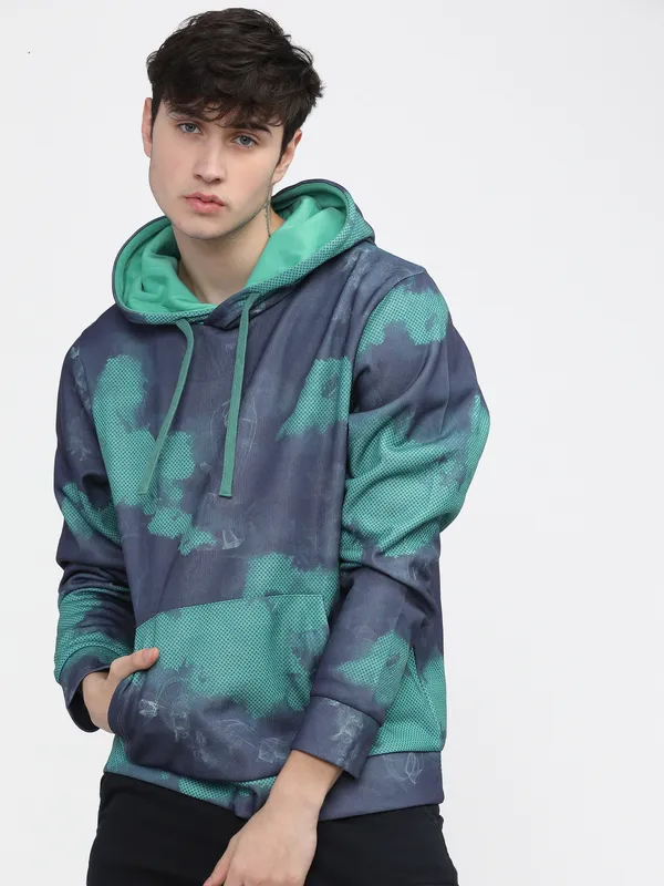 Highlander Men Navy Blue Hooded Pullover Sweatshirt